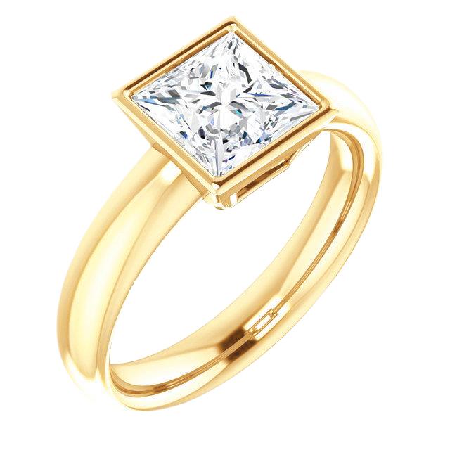 Lunetta Set 2 Ct. Anello Solitario Principessa Naturale Diamante Oro Giallo 14K