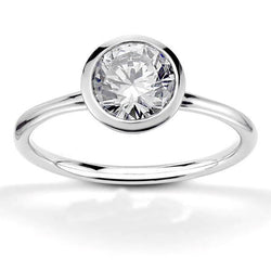 Lunetta Set 3 Carati Anello Solitario Con Vero Diamante Taglio Rotondo Grande Oro Bianco 14K