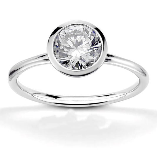 Lunetta Set 3 Carati Anello Solitario Con Vero Diamante Taglio Rotondo Grande Oro Bianco 14K
