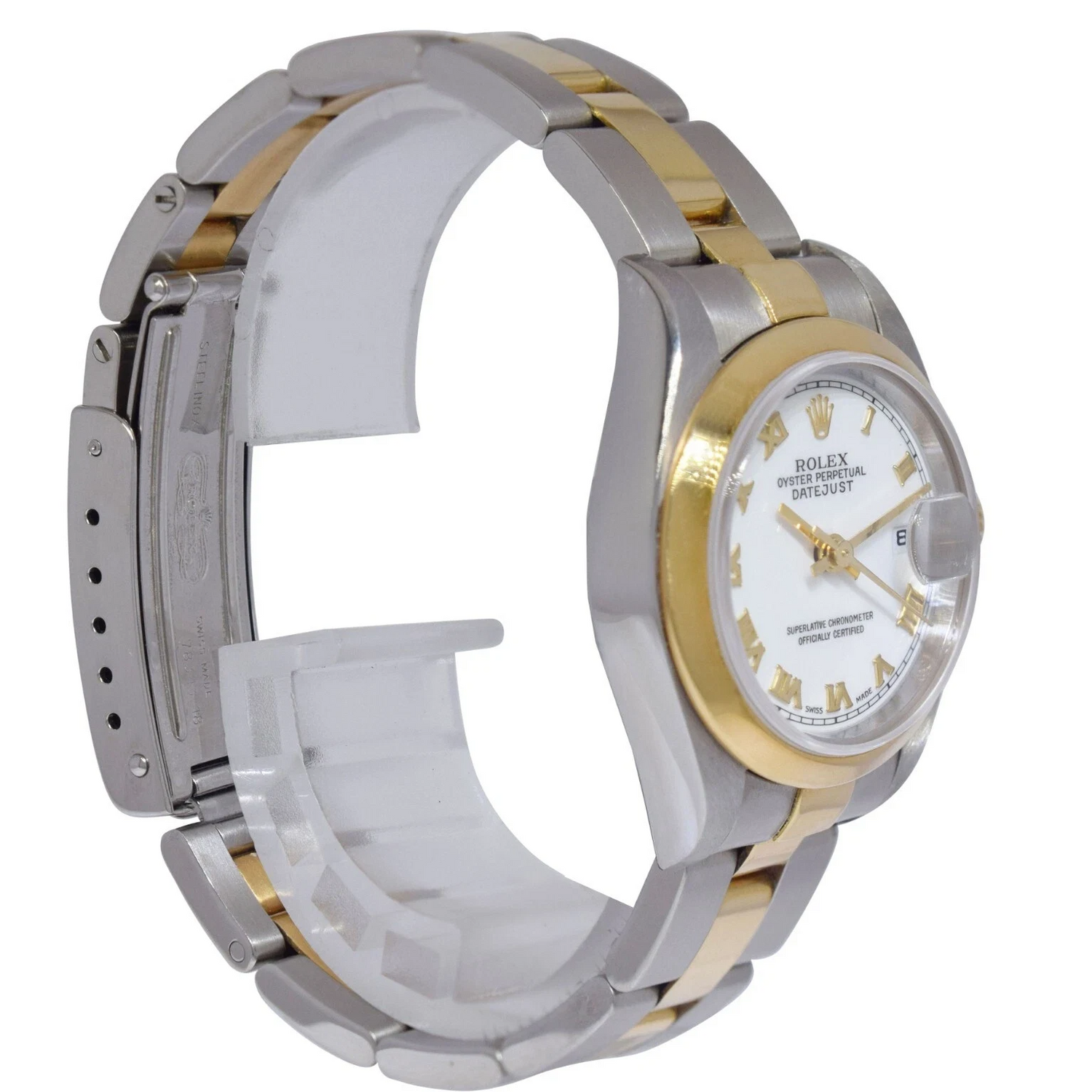 Lunetta Quadrante Bianco Romano Orologio Rolex Datejust Acciaio Inossidabile e Bracciale Oro