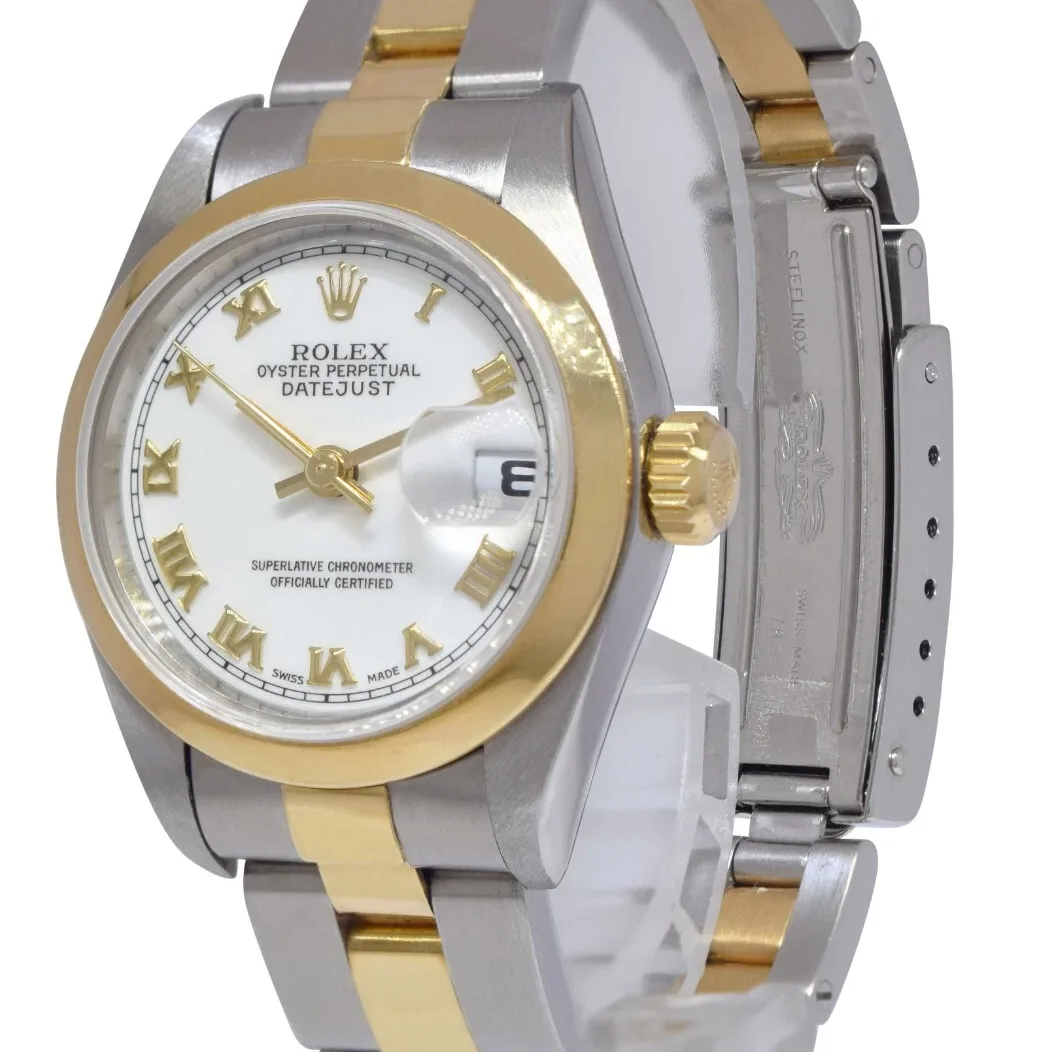 Lunetta Quadrante Bianco Romano Orologio Rolex Datejust Acciaio Inossidabile e Bracciale Oro