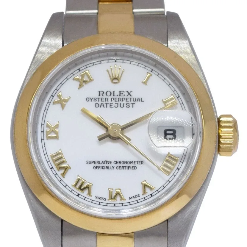 Lunetta Quadrante Bianco Romano Orologio Rolex Datejust Acciaio Inossidabile e Bracciale Oro