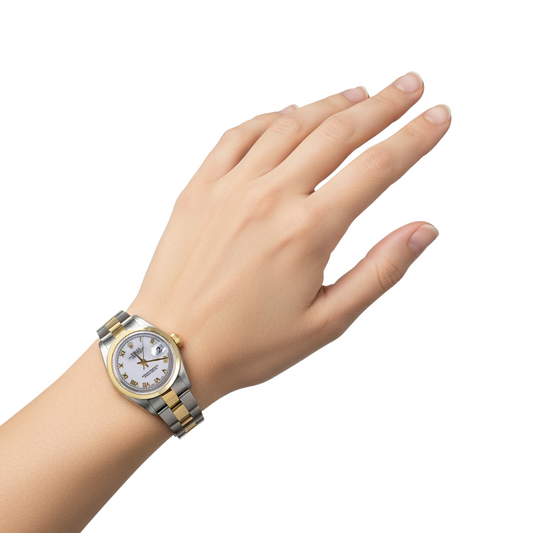 Lunetta Quadrante Bianco Romano Orologio Rolex Datejust Acciaio Inossidabile e Bracciale Oro P2