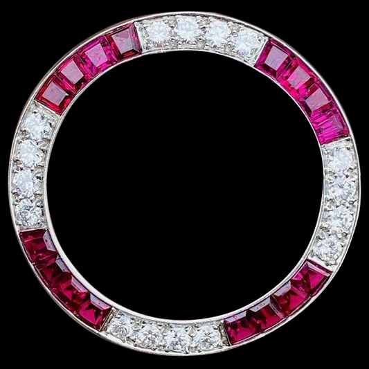 Lunetta Rolex in acciaio inossidabile con diamanti e rubini per orologi da 36 mm