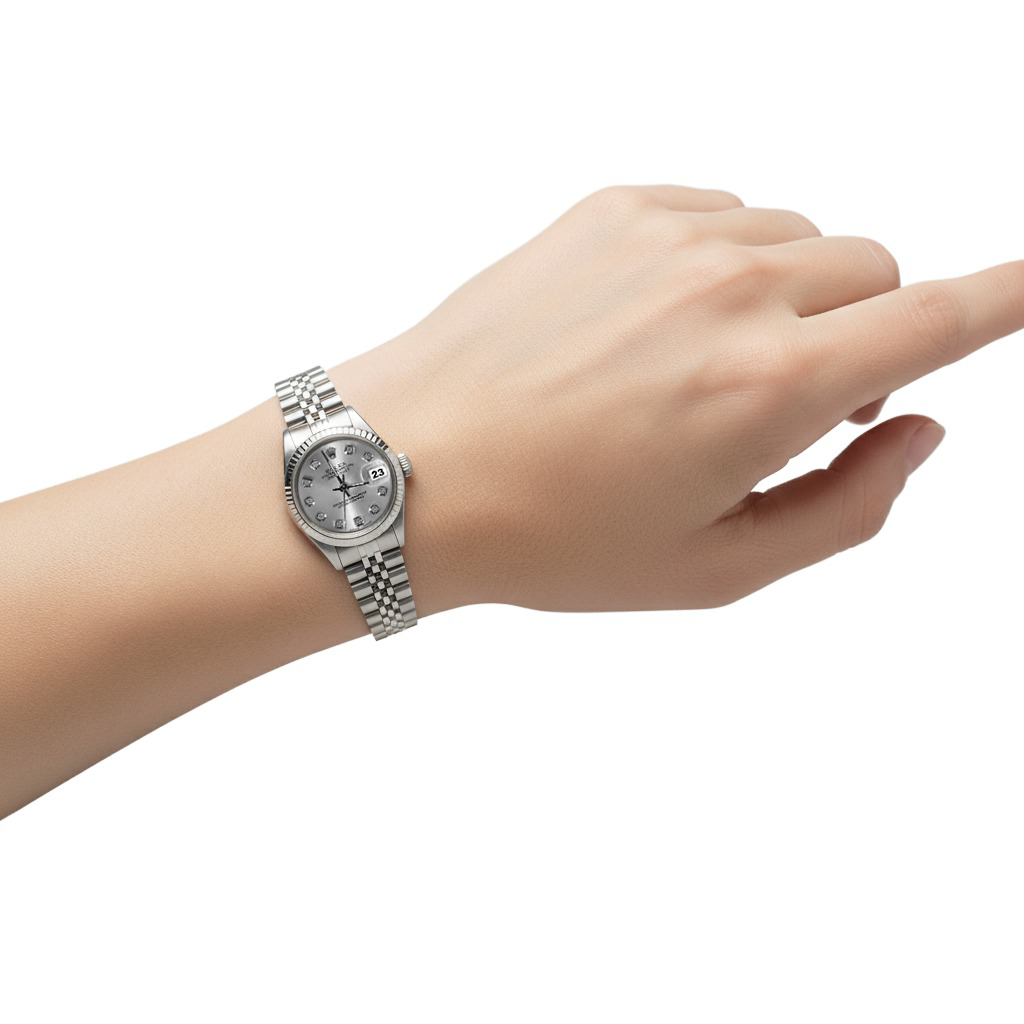 Lunetta argento quadrante con diamanti Rolex Datejust orologio da donna cinturino acciaio inossidabile P2