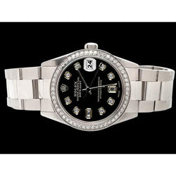 Lunetta con diamanti Orologio Rolex Datejust Acciaio inossidabile Quadrante con diamanti neri