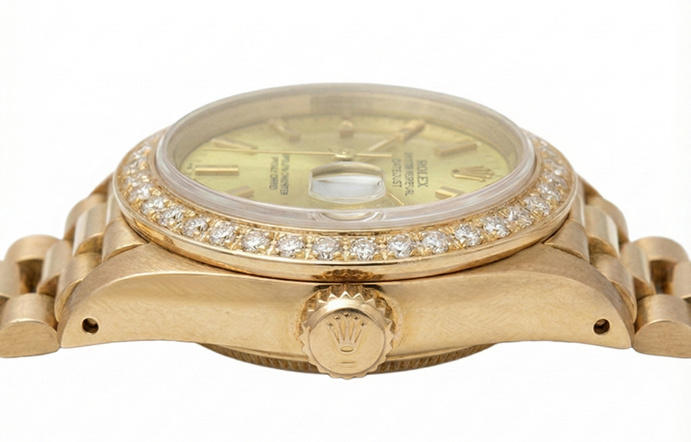 Lunetta con diamanti Quadrante a bastoncino champagne Orologio Rolex Datejust Presidenziale