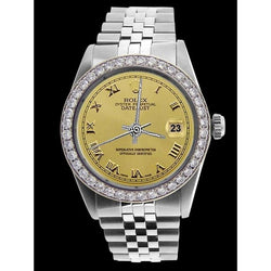Lunetta con diamanti Rolex Acciaio inossidabile Quadrante champagne romano Datejust Orologio da uomo IMPOSTAZIONE RAPIDA