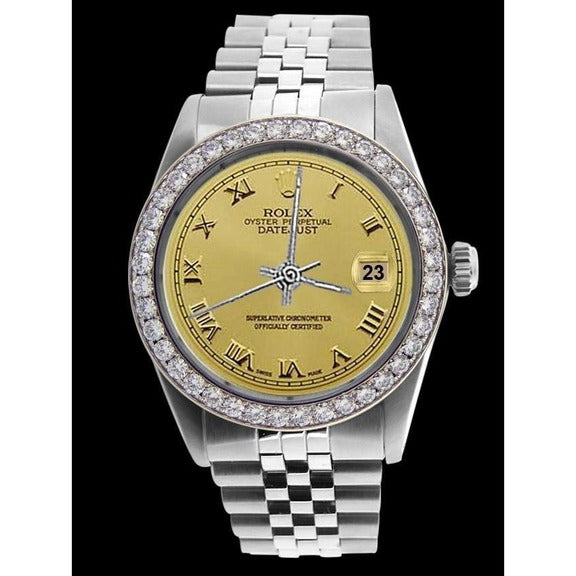 Lunetta con diamanti Rolex Acciaio inossidabile Quadrante champagne 