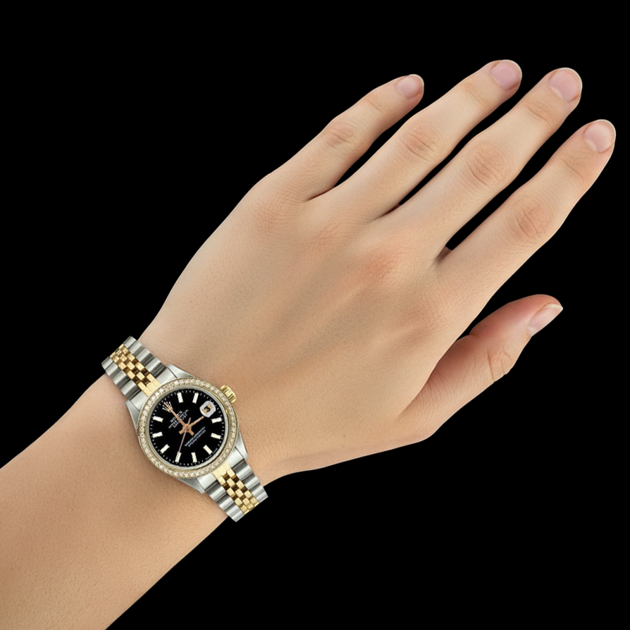 Lunetta con diamanti Rolex Datejust Orologio da donna Quadrante giubileo Acciaio inossidabile e oro P2