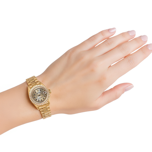 Lunetta con diamanti Rolex Datejust modello presidente stile orologio quadrante a doppia fila P2