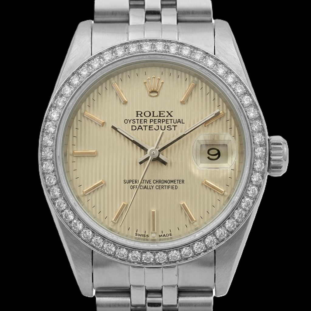 Lunetta con diamanti Ss Tapestry Stick Dial Orologio Rolex da donna Datejust