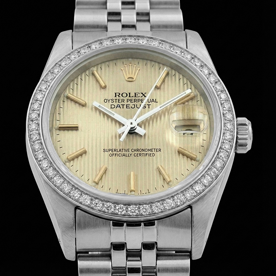 Lunetta con diamanti Ss Tapestry Stick Dial Orologio Rolex da donna Datejust