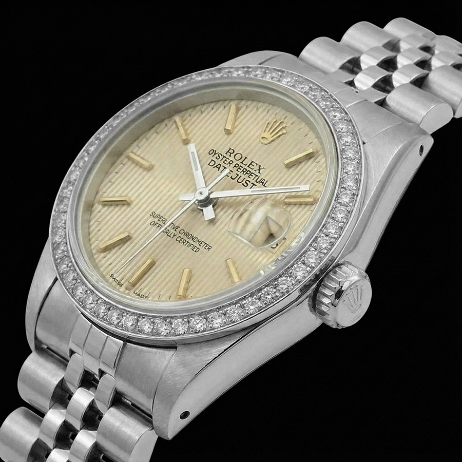 Lunetta con diamanti Ss Tapestry Stick Dial Orologio Rolex da donna Datejust