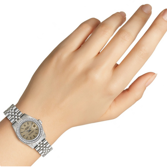 Lunetta con diamanti Ss Tapestry Stick Dial Orologio Rolex da donna Datejust P2
