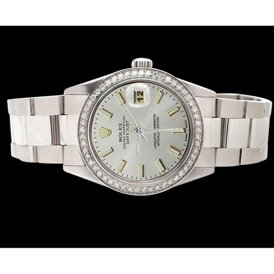 Lunetta con diamanti in acciaio inossidabile ostrica Quadrante bianco a bastoncino Orologio Rolex Datejust 