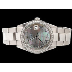Lunetta con diamanti quadrante grigio romano in acciaio inossidabile Orologio Datejust Rolex con regolazione rapida