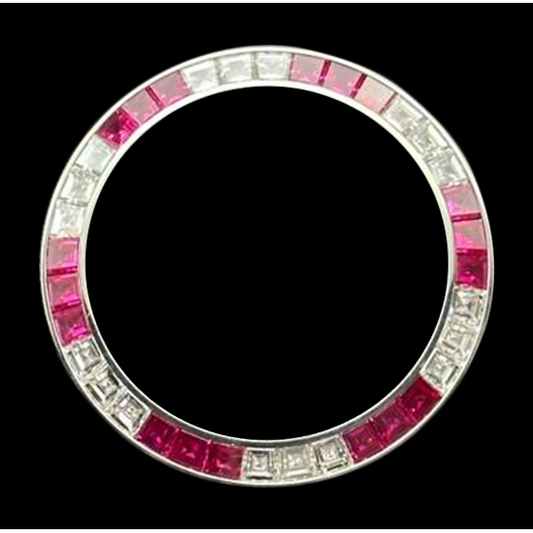 Lunetta in acciaio inossidabile con pietre bianche e rubini 4 carati personalizzata per adattarsi a Rolex da 36 mm