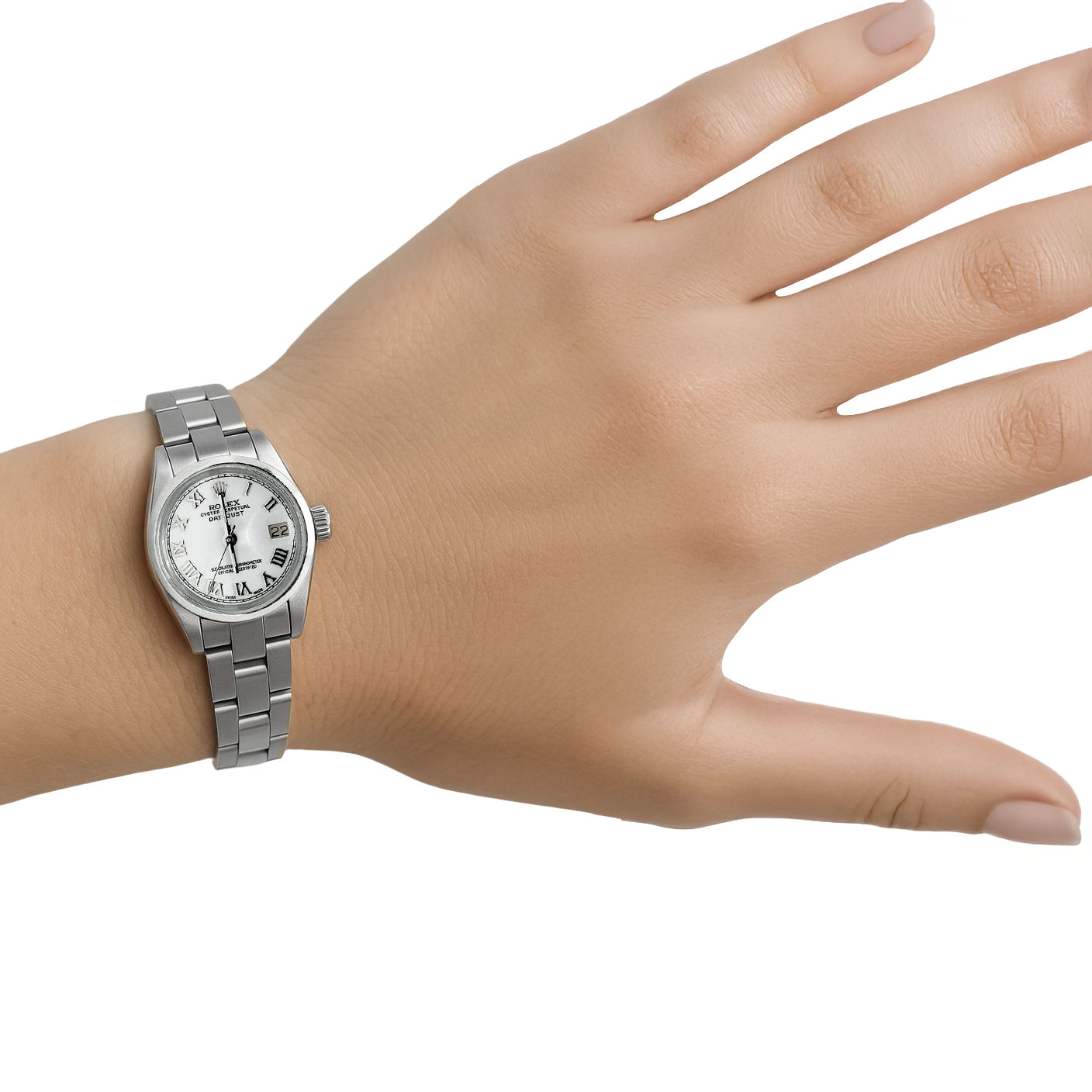Lunetta liscia quadrante romano bianco Rolex Datejust orologio da donna Ostrica in acciaio inossidabile