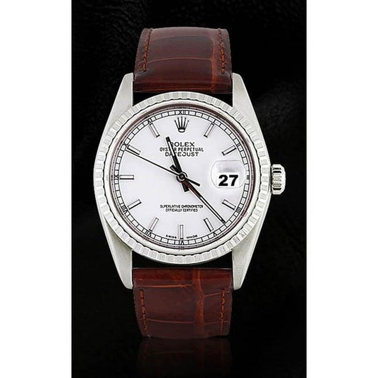 Lunetta scanalata Rolex Orologio da uomo in acciaio inossidabile Date Just Cinturino in pelle marrone 