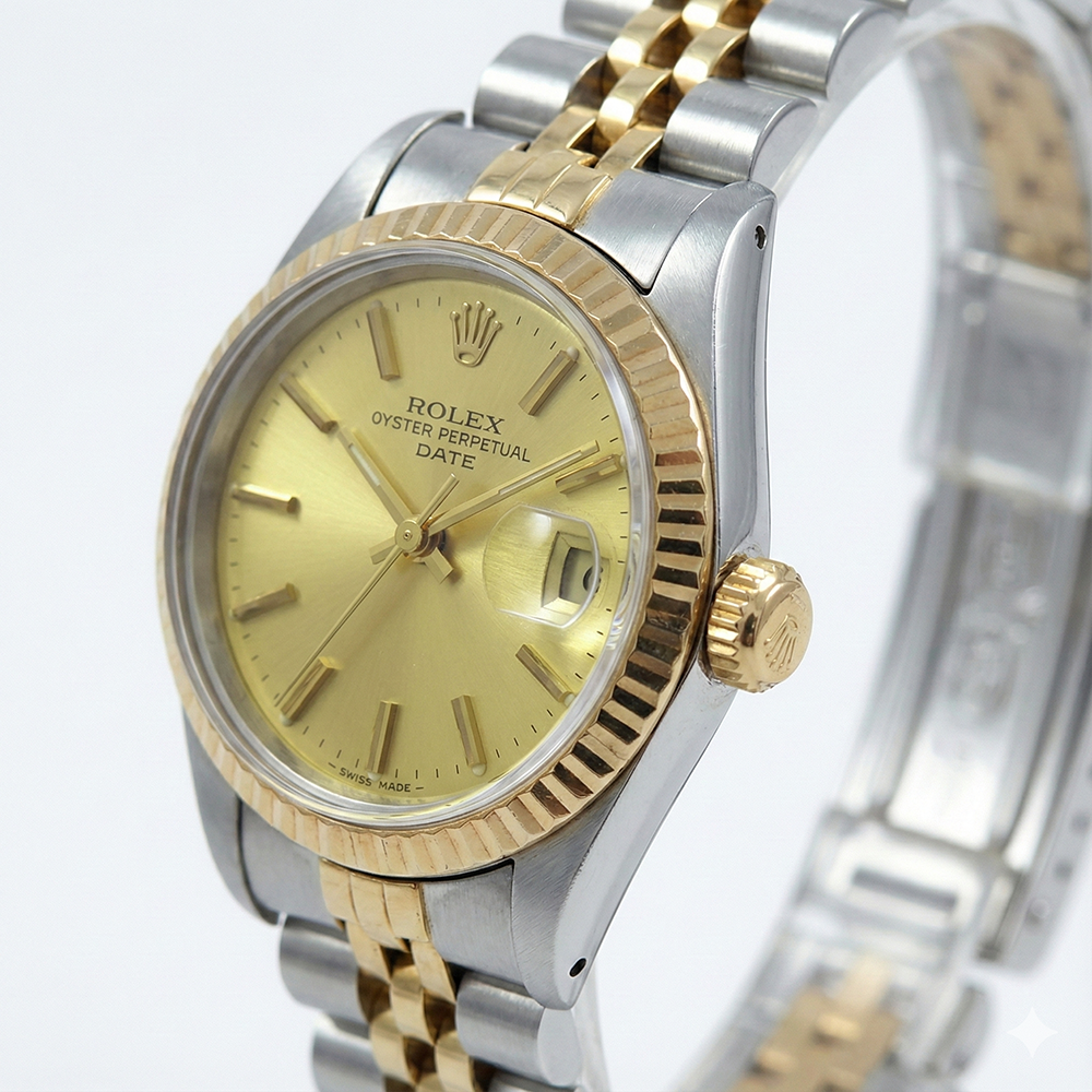 Lunetta scanalata champagne quadrante a bastone Rolex Date orologio da donna giubileo