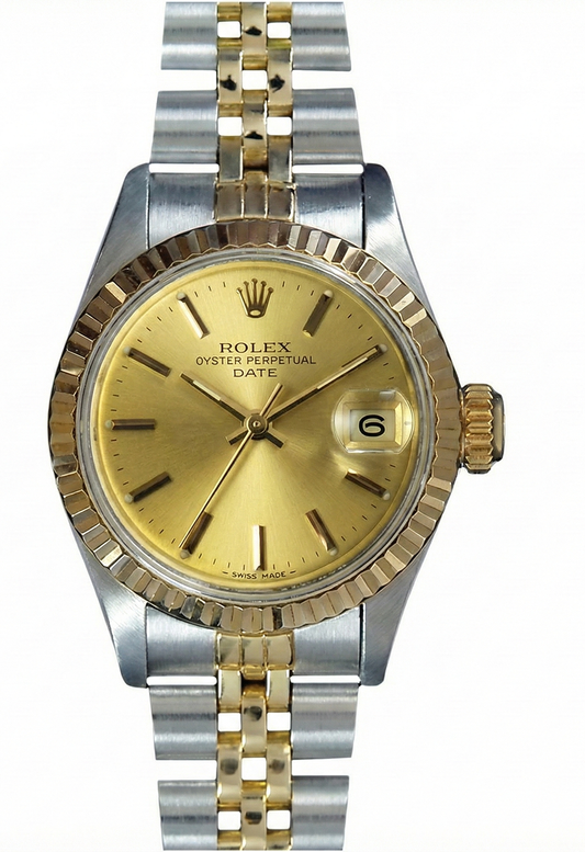 Lunetta scanalata champagne quadrante a bastone Rolex Date orologio da donna giubileo