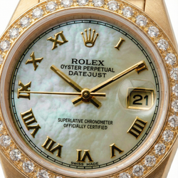 Madreperla bianca Quadrante romano Orologio presidenziale Rolex Datejust Lunetta con diamanti Oro