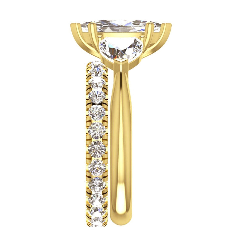Marchesa & Cuore Naturale Diamante Anello Con 3 Pietre E Fascia Abbinata In Oro 3 Carati