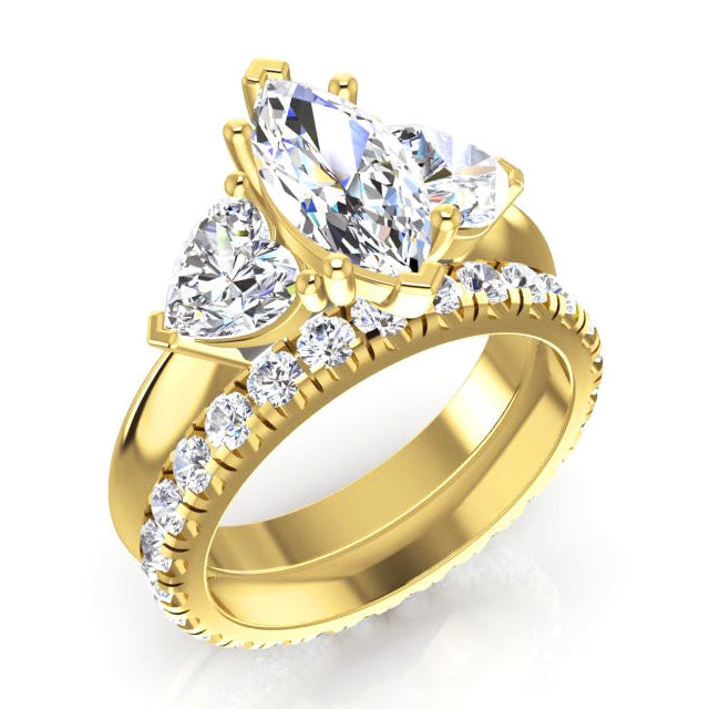 Marchesa & Cuore Naturale Diamante Anello Con 3 Pietre E Fascia Abbinata In Oro 3 Carati