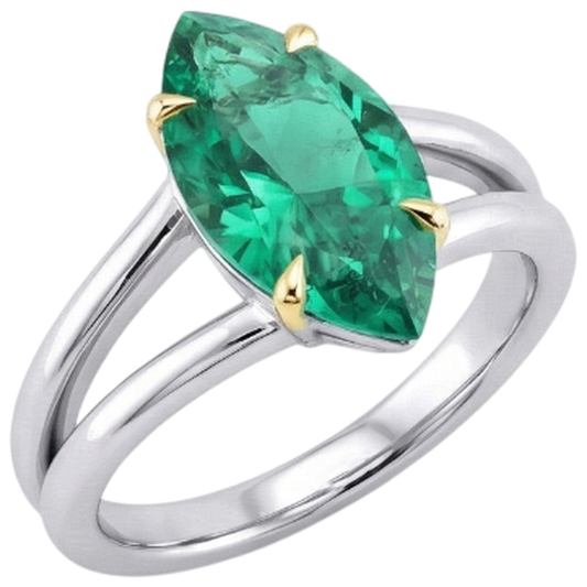 Smeraldo Anello con Pietra Preziosa 4 carati Oro Bicolore 14K – vista frontale