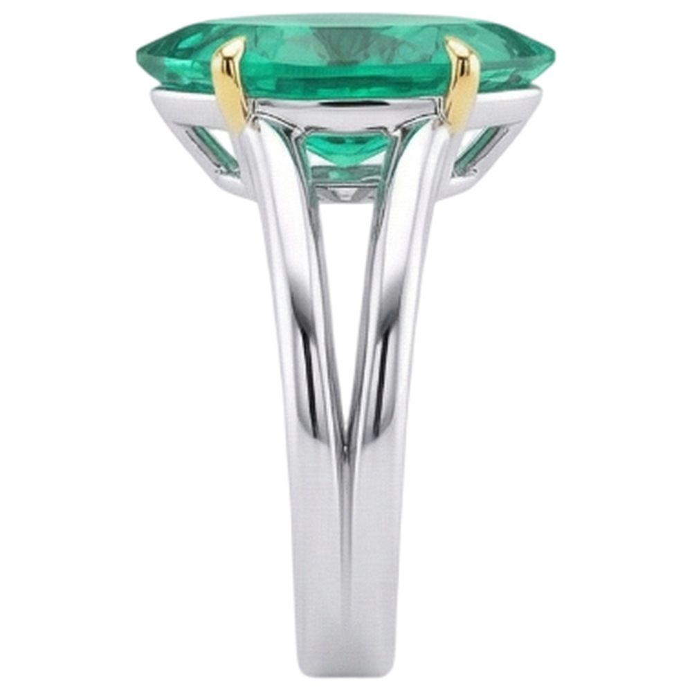 Smeraldo Marquise Anello con Pietra Preziosa in Oro Bicolore 14K – vista angolare