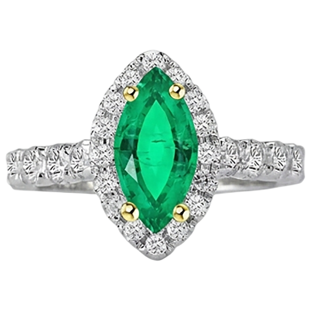 Anello con Gemma Oro Bicolore 14K con Smeraldo – vista frontale