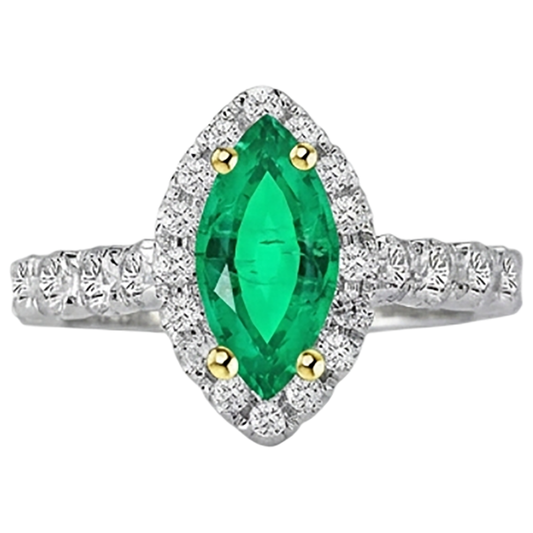 Anello con Gemma Oro Bicolore 14K con Smeraldo – vista frontale