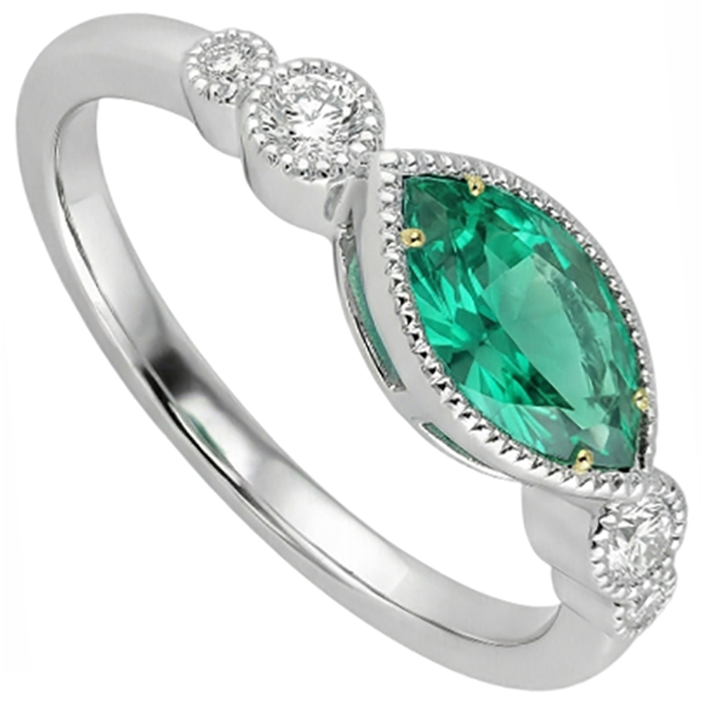 Marquise Smeraldo Fine anello in Oro Bicolore 14K – vista laterale