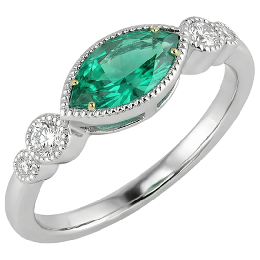 Anello con Pietra Preziosa Oro Bicolore 14K con Smeraldo Fine – vista frontale