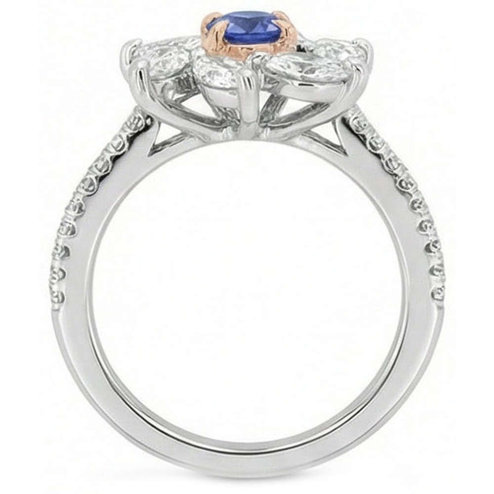 Marquise Diamond Round Zaffiro Anello Stile Fiore 2.50 Carati Two Tone