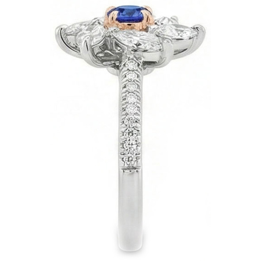 Marquise Diamond Round Zaffiro Anello Stile Fiore 2.50 Carati Two Tone