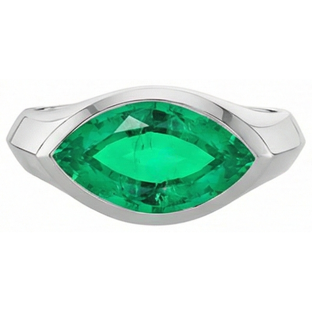 Anello con Gemma Oro 14 Carati Bianco con Smeraldo Colombiano – vista angolare