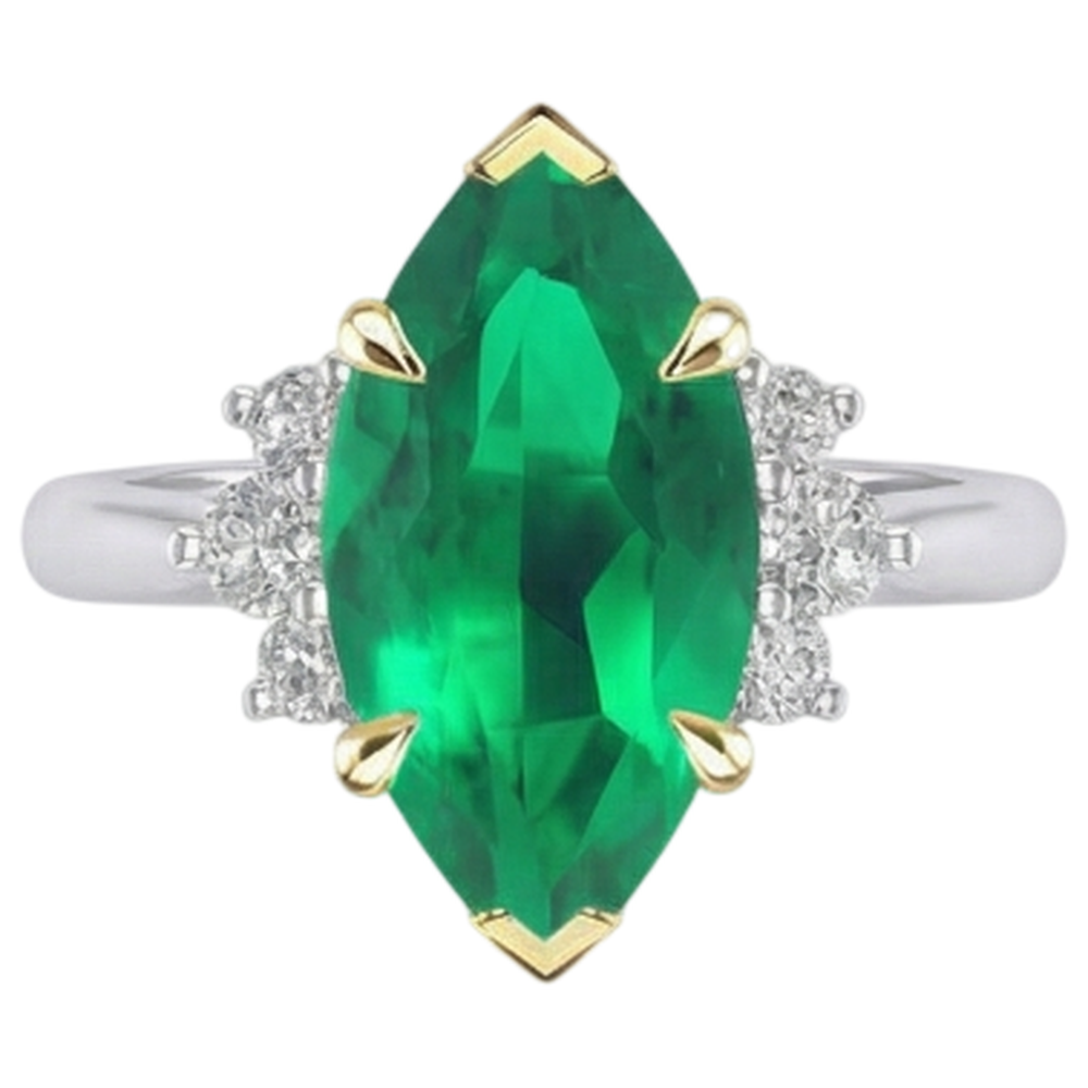 Anello con Pietra Preziosa Oro Due Toni 14K con Smeraldo Colombiano – vista profilo