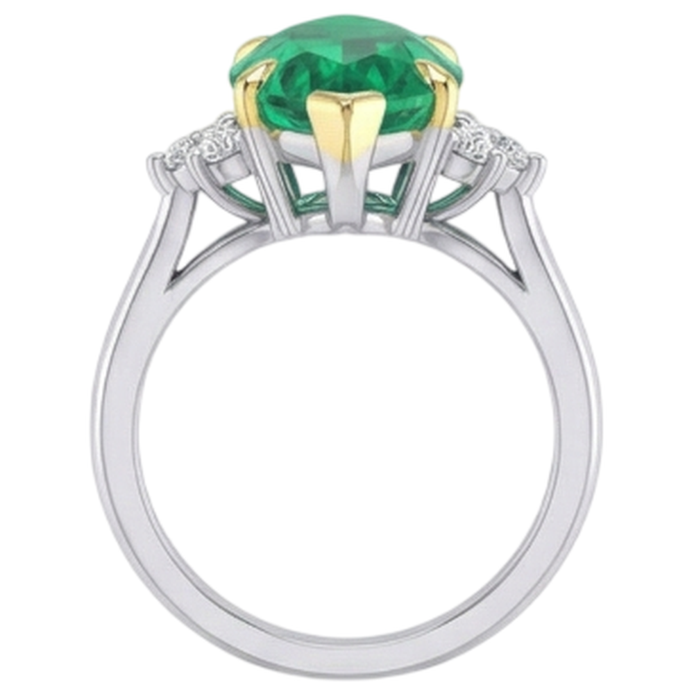 Smeraldo Colombiano Marquise Anello con Pietra Preziosa in Oro Due Toni 14K – vista posteriore