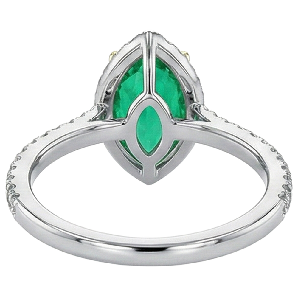 Smeraldo Fine Anello Pietra Colorata 4-carati Oro Bicolore 14K – vista posteriore