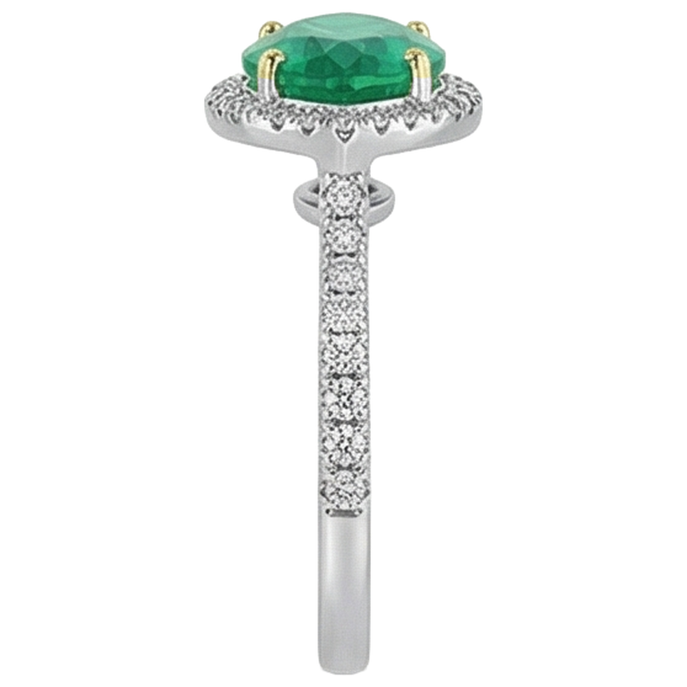 Anello Pietra Colorata Oro Bicolore 14K con Smeraldo Fine – vista profilo