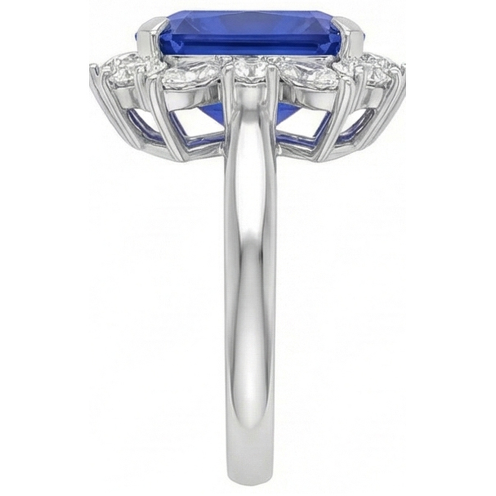 Marquise & Round Diamond Halo Zaffiro Anello 9 Carati Stile Fiore