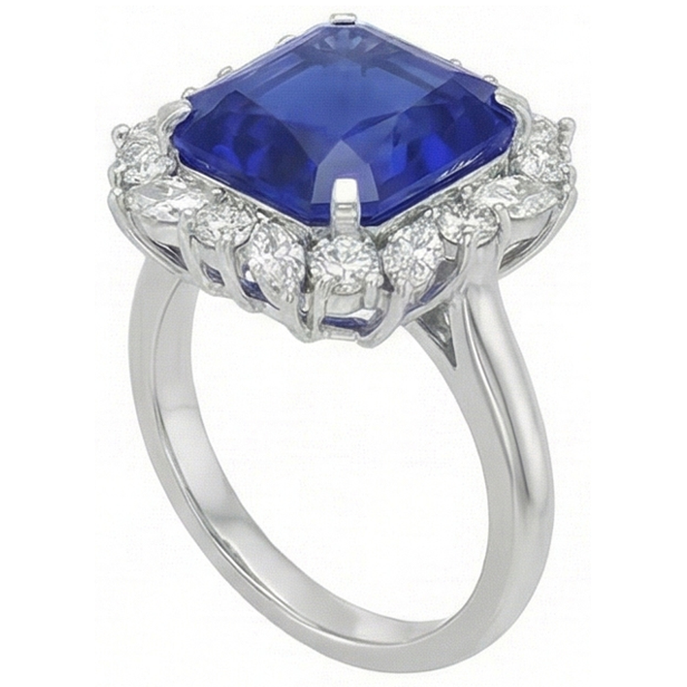 Marquise & Round Diamond Halo Zaffiro Anello 9 Carati Stile Fiore