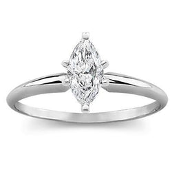 Marquise Cut Solitaire 1.10 Carats Genuino Diamond Ring White Gold 14K