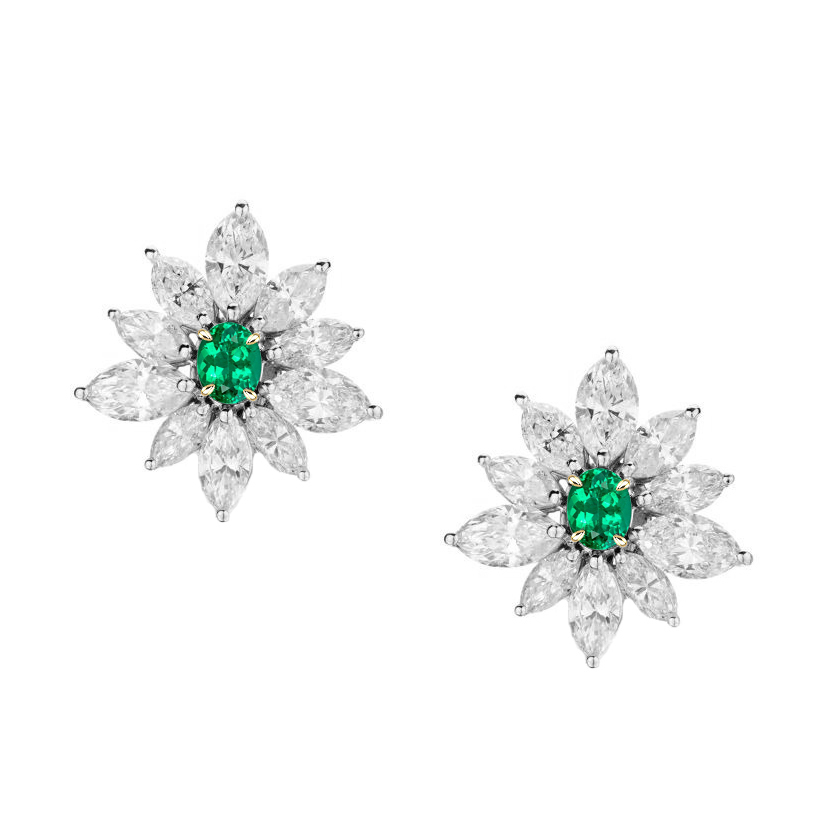 Smeraldo Ovale Gemstone Earring in Oro 14 Carati Bicolore – vista principale