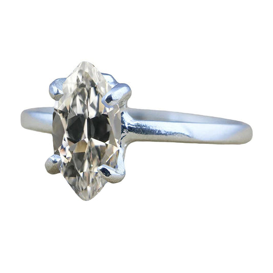 Diamante Fine Taglio Marquise Anello Solitario in Oro Bianco 14K – vista principale