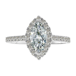 Anello con Pavé Halo Oro 14 Carati Bianco – Brillante Marquise