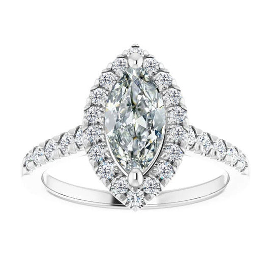 Diamante Taglio Marquise Anello Halo in Oro 14 Carati Bianco – vista principale