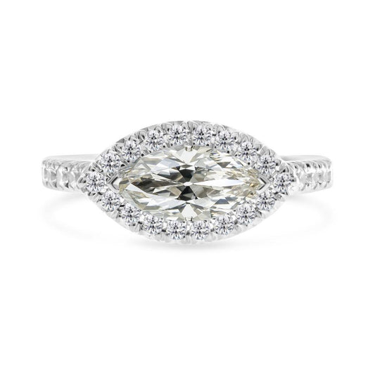 Marquise Vecchio Minatore Vero Diamante Halo Fede Nuziale In Oro 14K 6.50 Carati